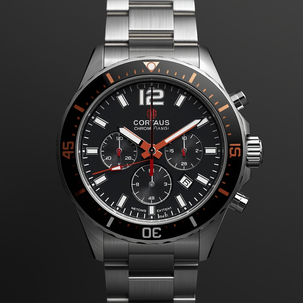 Sport Chronograph titanium watch with black dial and metal bracelet